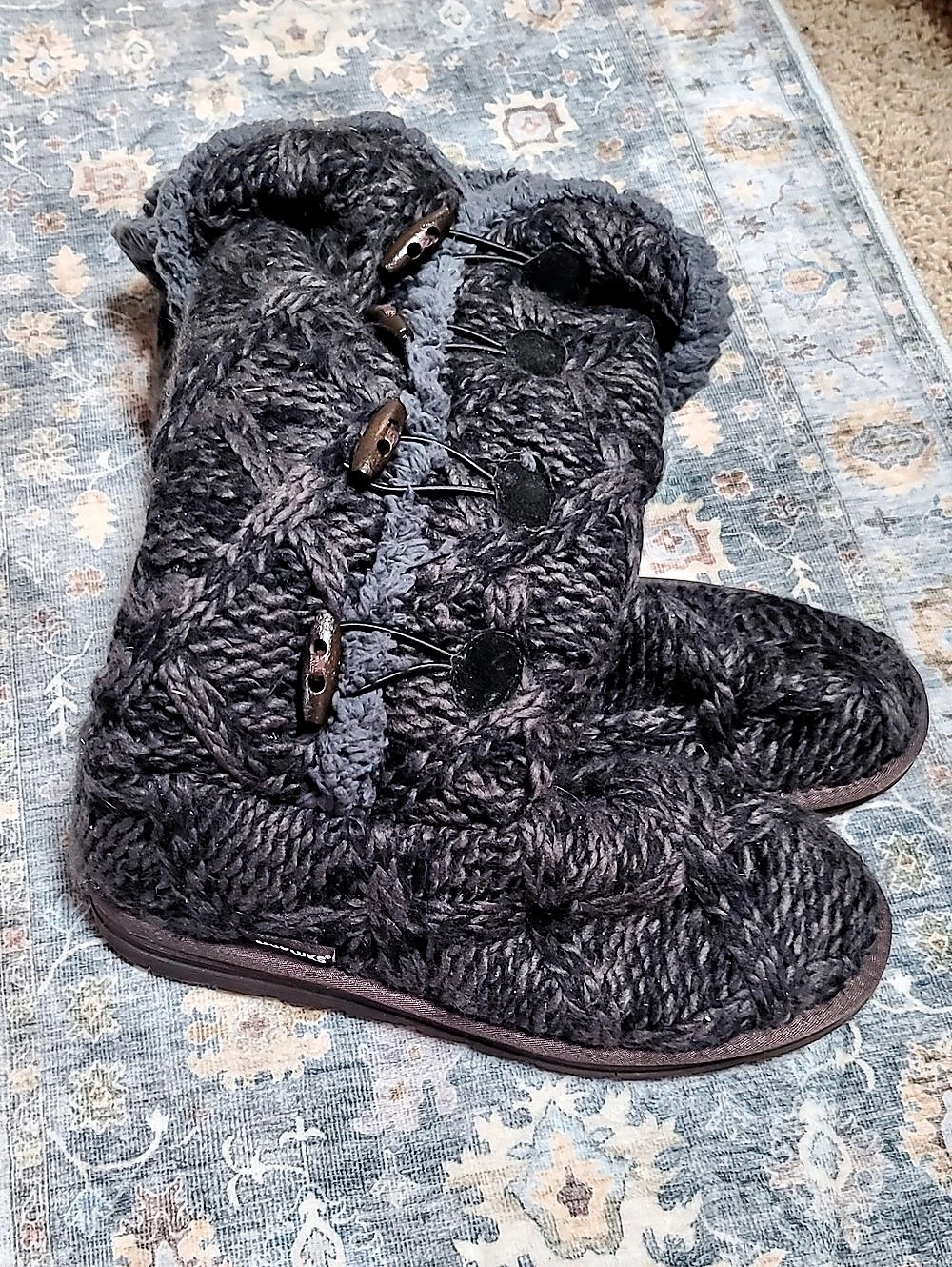 Muk Luks Felicity Tall Cable Knit Boot Women's Black Winter Boots